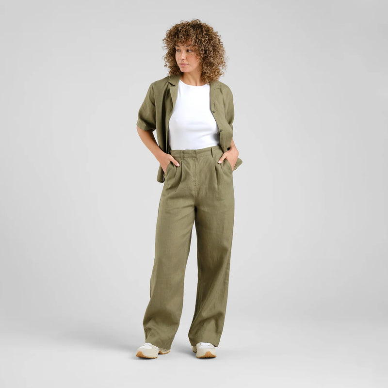 LEINEN HOSE Vickleby LEAF GREEN